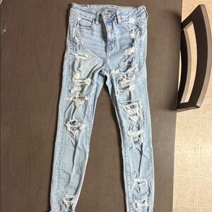 American Eagle Outfitters Light Blue Distressed Skinny Jeans